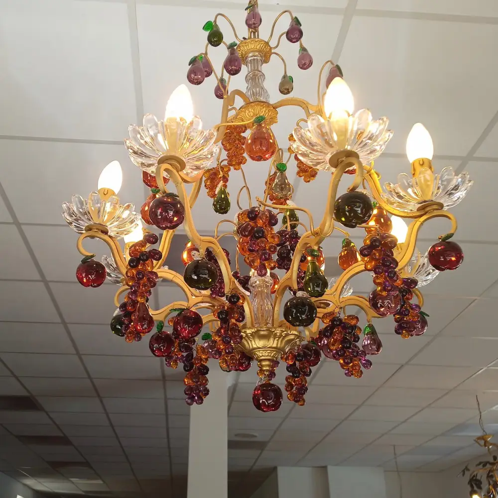 Lustre / plafonnier 8 lumières avec fruits en verre
