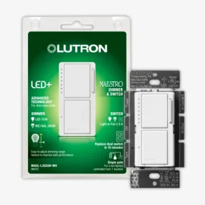 Lutron Maestro LED+ Combo variateur et interrupteur, blanc, modèle MACL-L3S25-WH