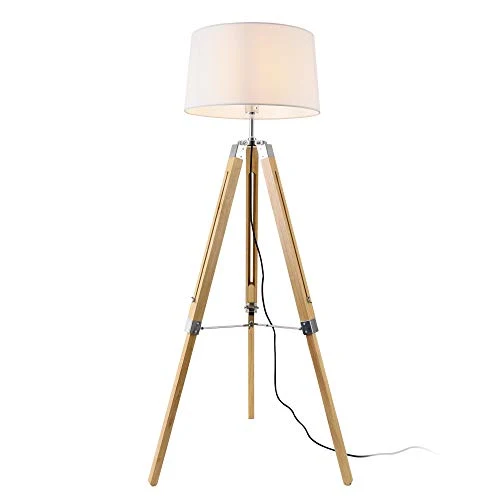 lux.pro Lampadaire Design Lampe à Pied Trépied avec Pieds en Bois et Métal Abat-Jour en Tissu E27 Hauteur 145 cm Bois Clai...