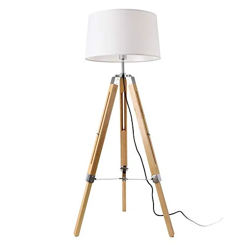 lux.pro Lampadaire Design Lampe à Pied Trépied avec Pieds en Bois et Métal Abat-Jour en Tissu E27 Hauteur 145 cm Bois Clai...