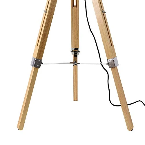 lux.pro Lampadaire Design Lampe à Pied Trépied avec Pieds en Bois et Métal Abat-Jour en Tissu E27 Hauteur 145 cm Bois Clai...