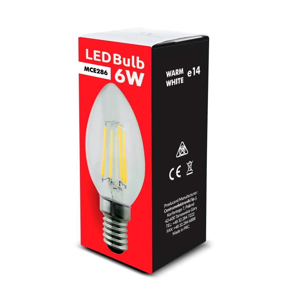 6x Maclean, Filament LED E14, 6W, 230V, WW blanc chaud 3000K, 806lm, Bougie décorative Retro edison C35, MCE286