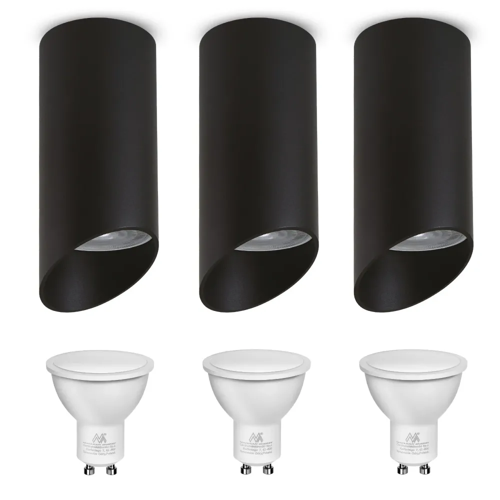 Maclean luminaire en saillie/tube, spot, rond, aluminium, GU10, 55x130mm, noir, MCE360 B 3pcs + ampoule LED GU10 7W Maclea...