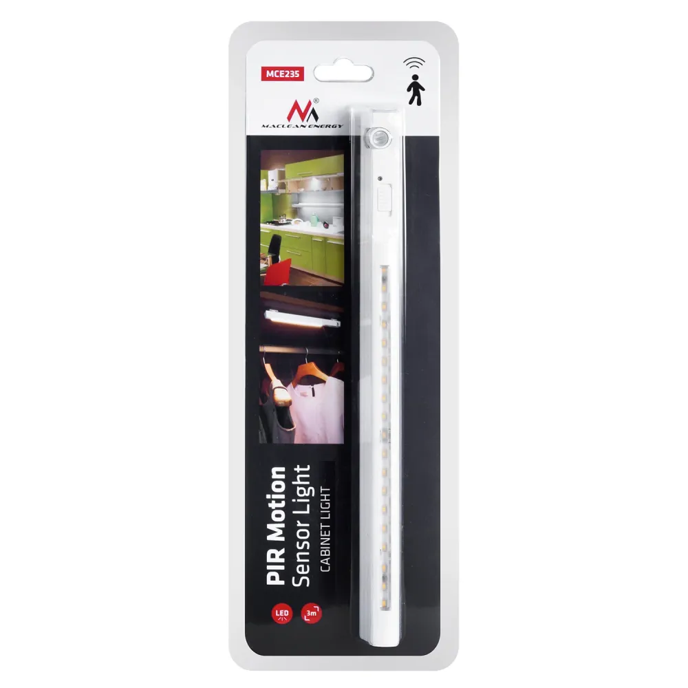 Maclean MCE235 LED Cabinet Light avec détecteur de mouvement PIR 3 m Rangement Cabinet Lampe Cuisine Lampe Garde-robe Écla...