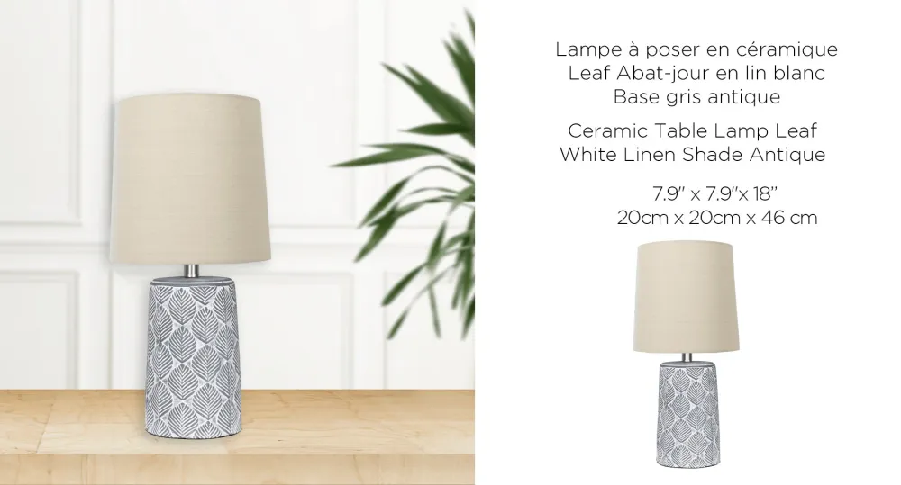 LAURENT TAYLOR - Lampe de table en céramique abat-jour en lin blanc antique Magasins Hart | Hart Stores