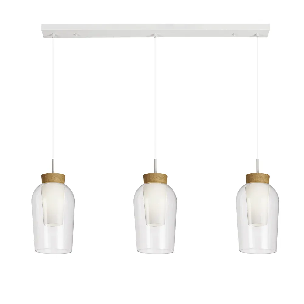 Mantra Nora 3-Light Pendant Ceiling Lamp, White/Wood 8277