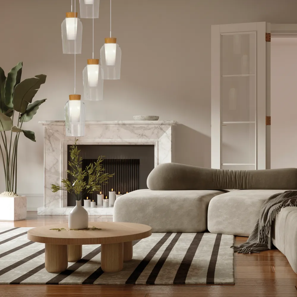 Mantra Nora 3-Light Pendant Ceiling Lamp, White/Wood 8277