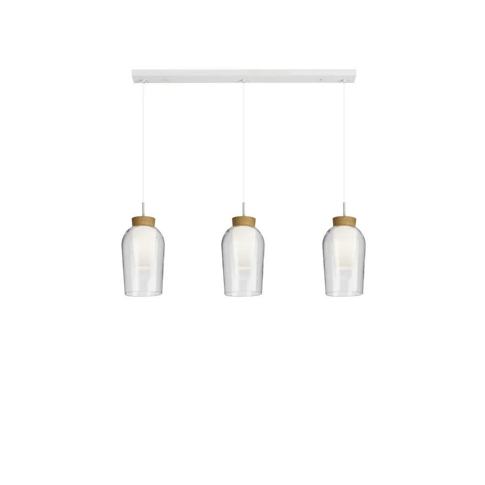 Mantra Nora 3-Light Pendant Ceiling Lamp, White/Wood 8277