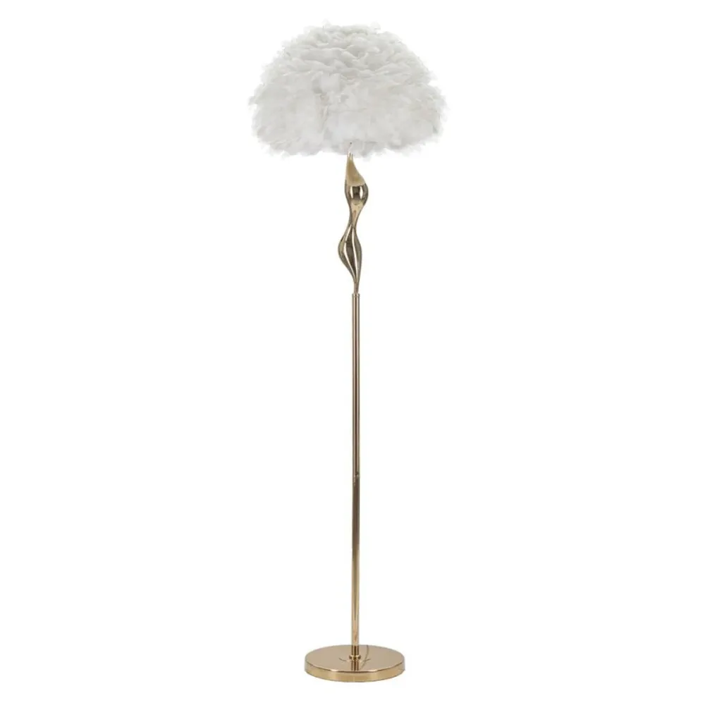 Lampadaire doré fluide avec abat-jour en plumes Mauro Ferretti