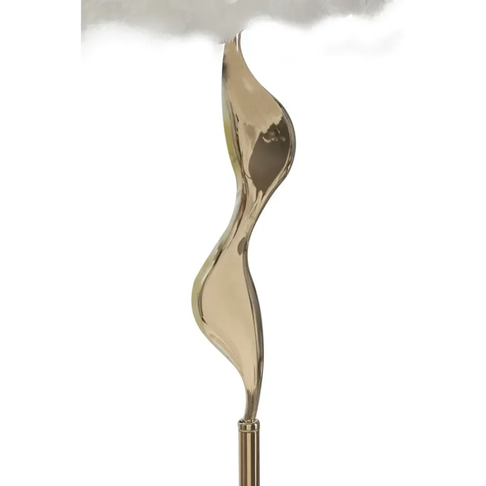 Lampadaire doré fluide avec abat-jour en plumes Mauro Ferretti