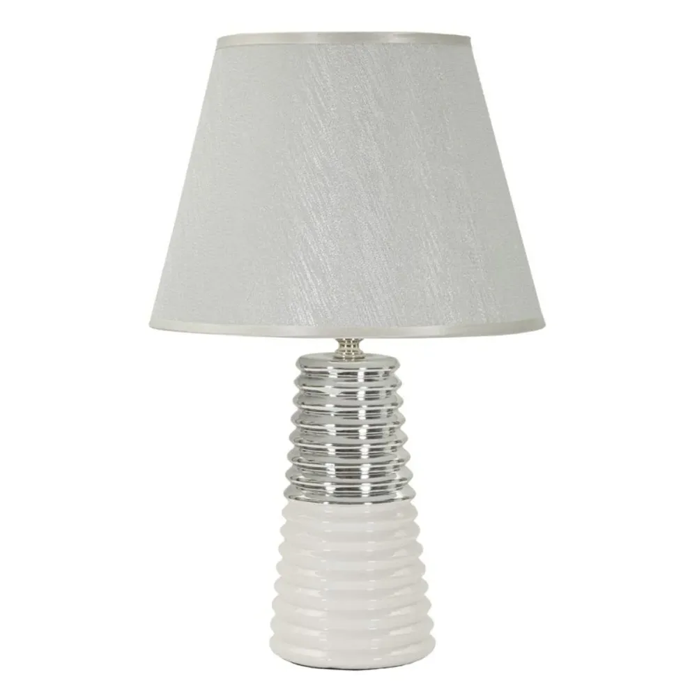 Lampe en céramique blanche et argentée ornée de cercles concentriques Mauro Ferretti