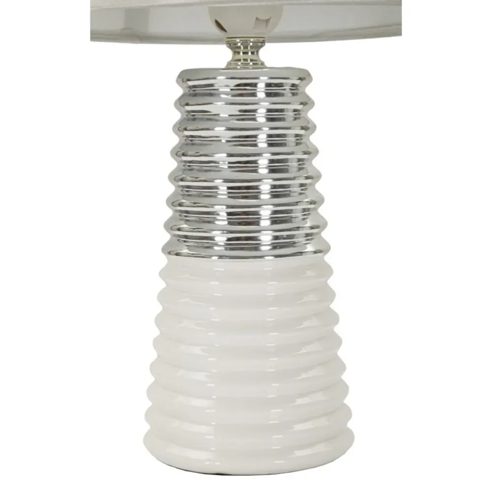 Lampe en céramique blanche et argentée ornée de cercles concentriques Mauro Ferretti