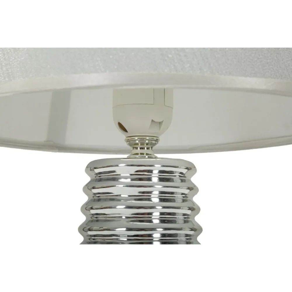 Lampe en céramique blanche et argentée ornée de cercles concentriques Mauro Ferretti