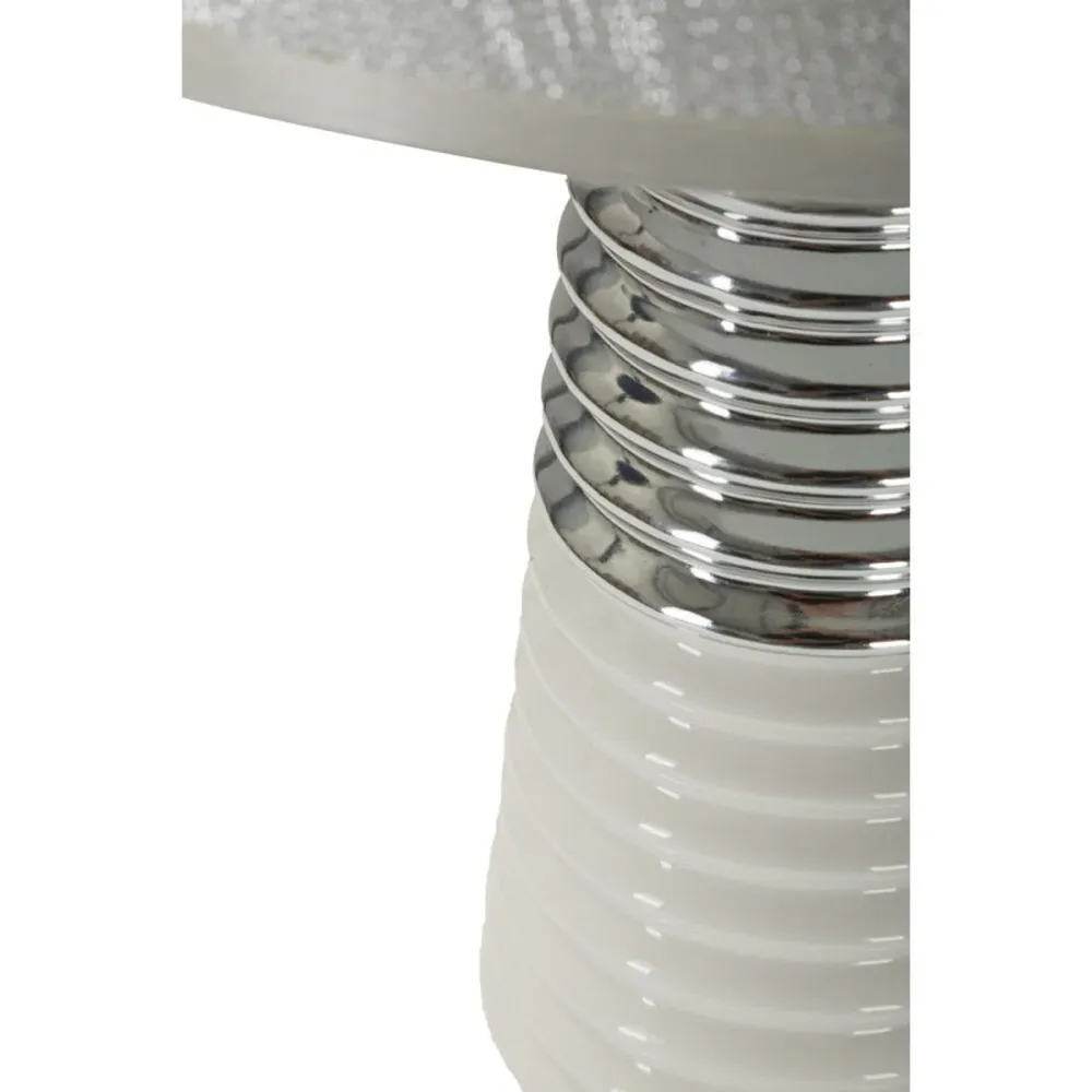 Lampe en céramique blanche et argentée ornée de cercles concentriques Mauro Ferretti