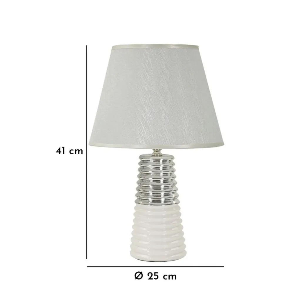 Lampe en céramique blanche et argentée ornée de cercles concentriques Mauro Ferretti