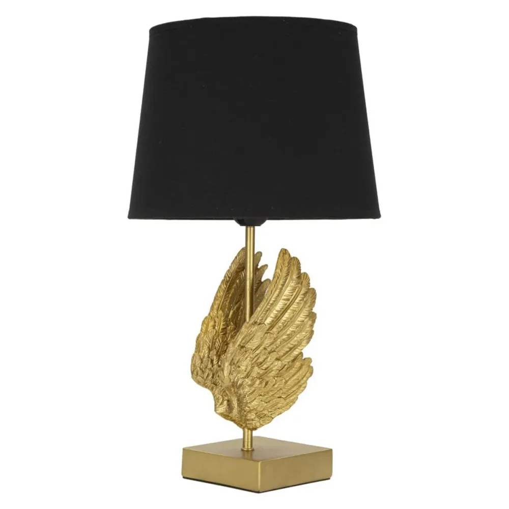 Lampe de table en forme d'aile de cygne – Métal et résine avec abat-jour noir Mauro Ferretti