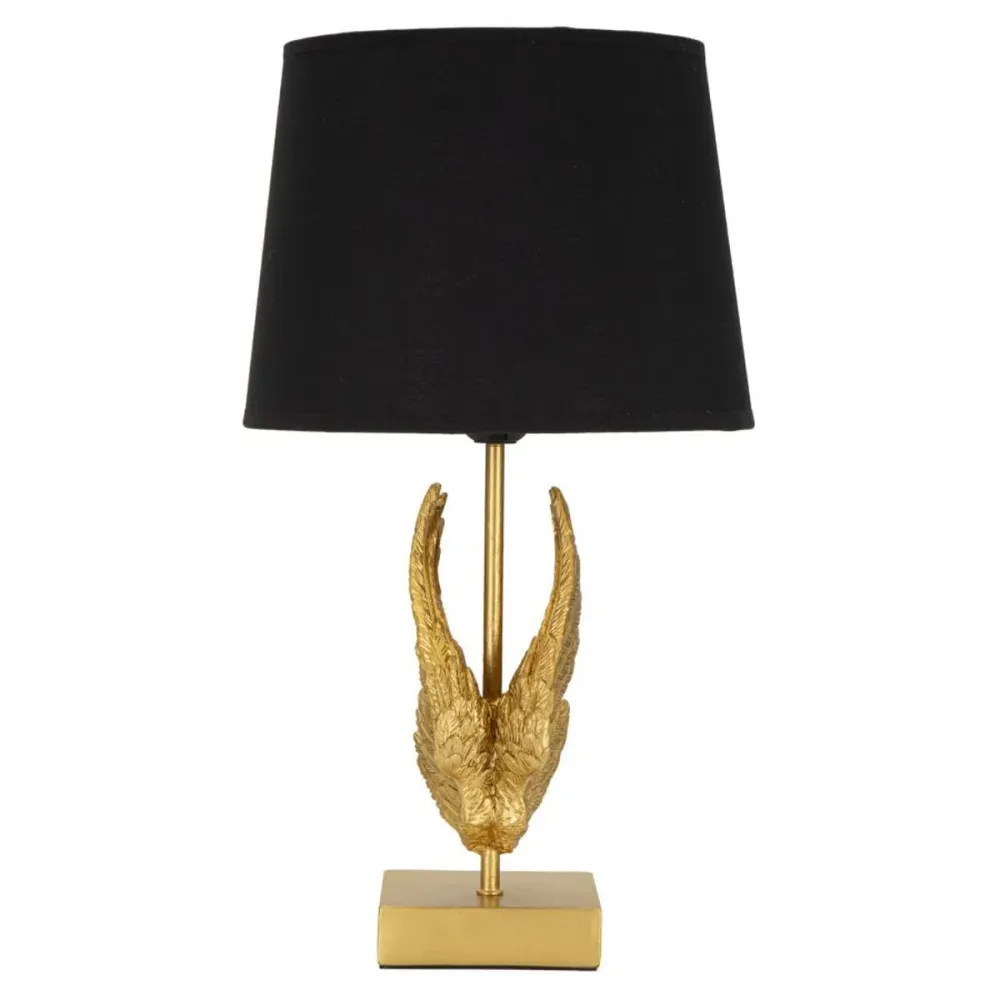 Lampe de table en forme d'aile de cygne – Métal et résine avec abat-jour noir Mauro Ferretti