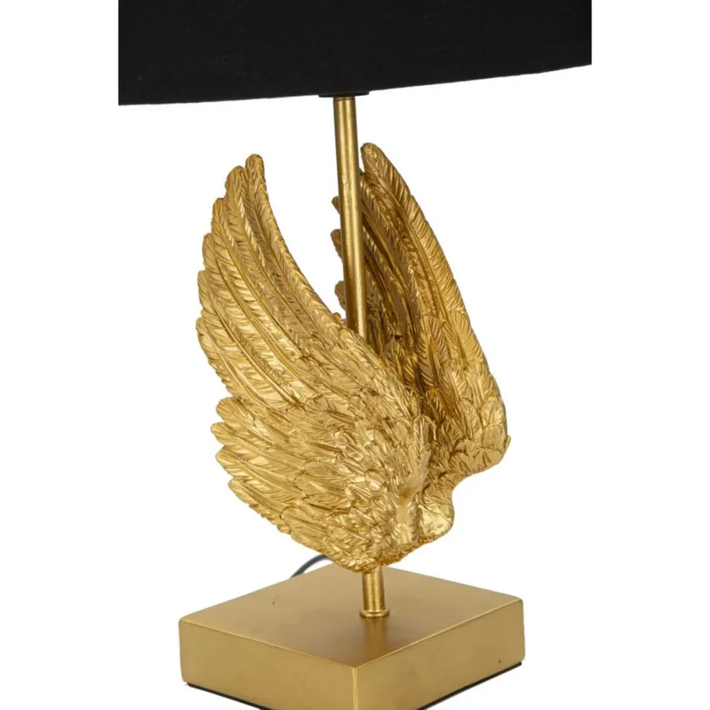 Lampe de table en forme d'aile de cygne – Métal et résine avec abat-jour noir Mauro Ferretti
