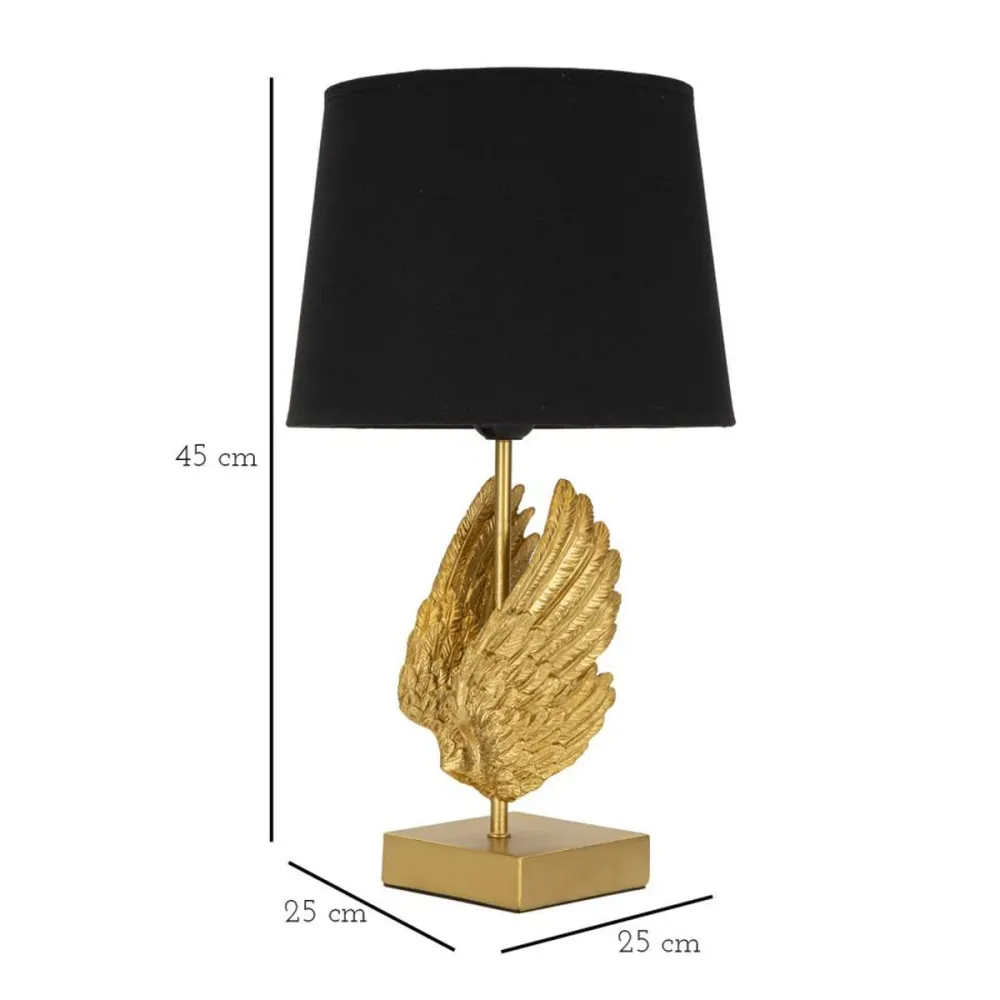 Lampe de table en forme d'aile de cygne – Métal et résine avec abat-jour noir Mauro Ferretti