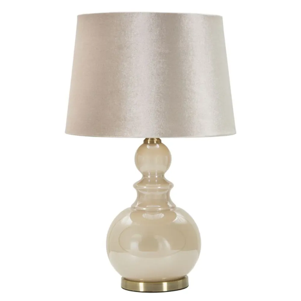 Lampe de table en verre crème avec abat-jour en velours assorti Mauro Ferretti