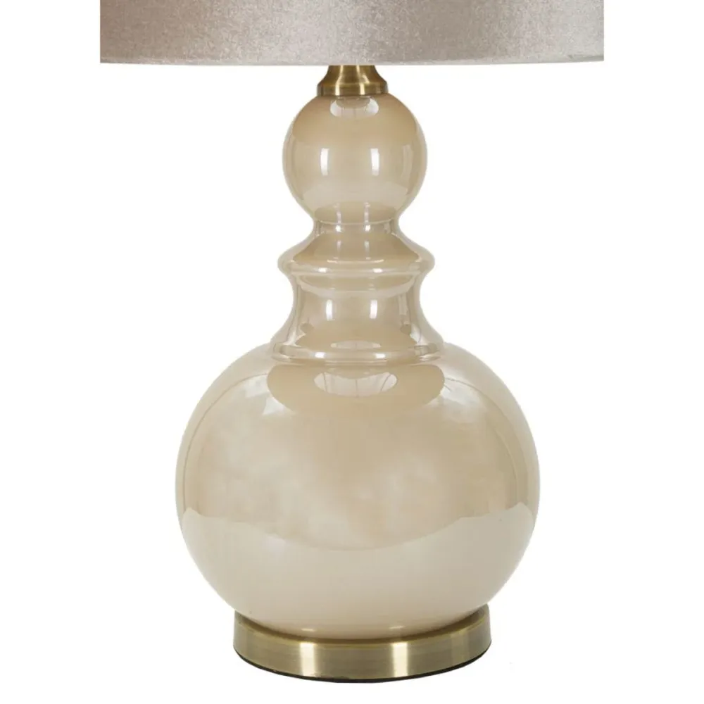 Lampe de table en verre crème avec abat-jour en velours assorti Mauro Ferretti