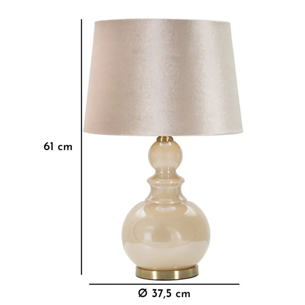 Lampe de table en verre crème avec abat-jour en velours assorti Mauro Ferretti