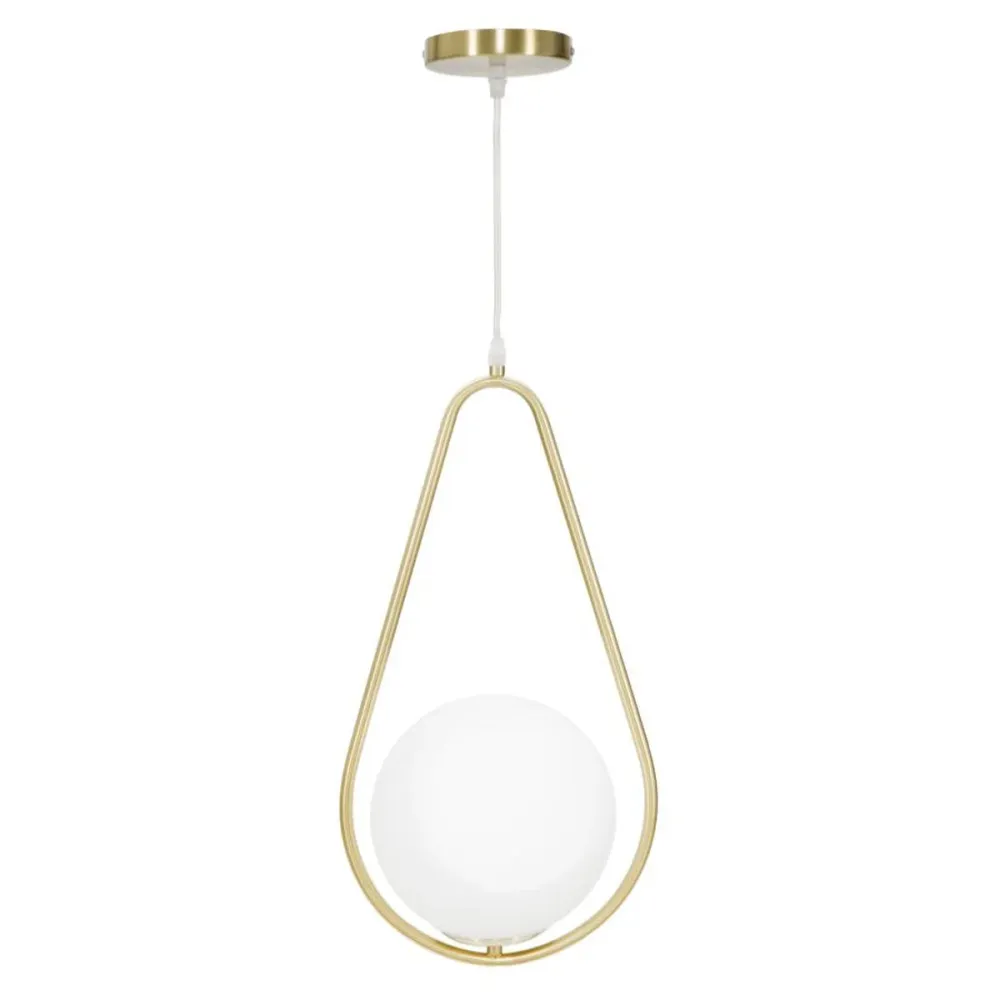 Plafonnier doré avec sphère en verre blanc inspirée d'une goutte d'eau Mauro Ferretti