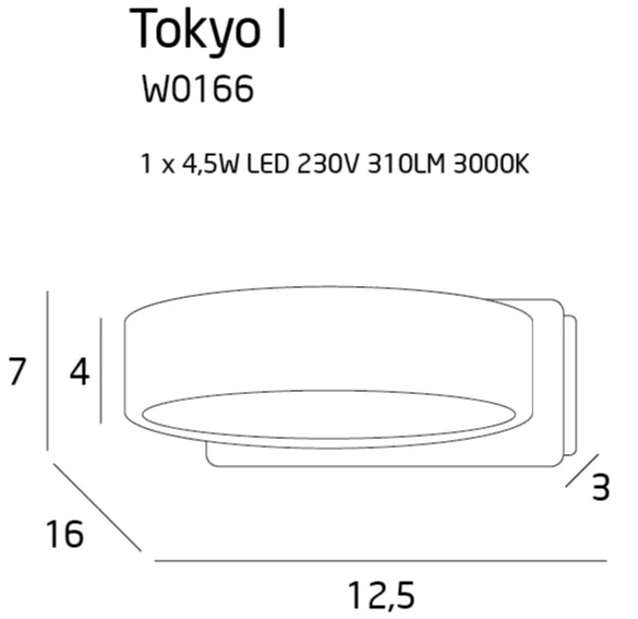 Applique murale LED Maxlight Tokyo 1L, diamètre 16 cm