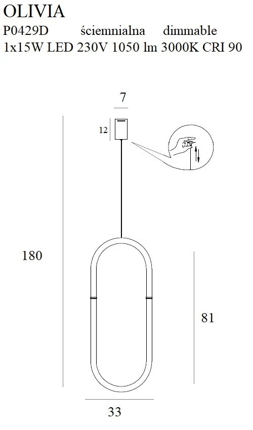 Suspension LED Maxlight Olivia 1L, diamètre 7 cm