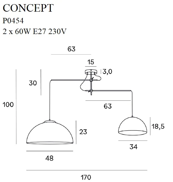 Suspension linéaire Maxlight Concept 2L E27 Gold