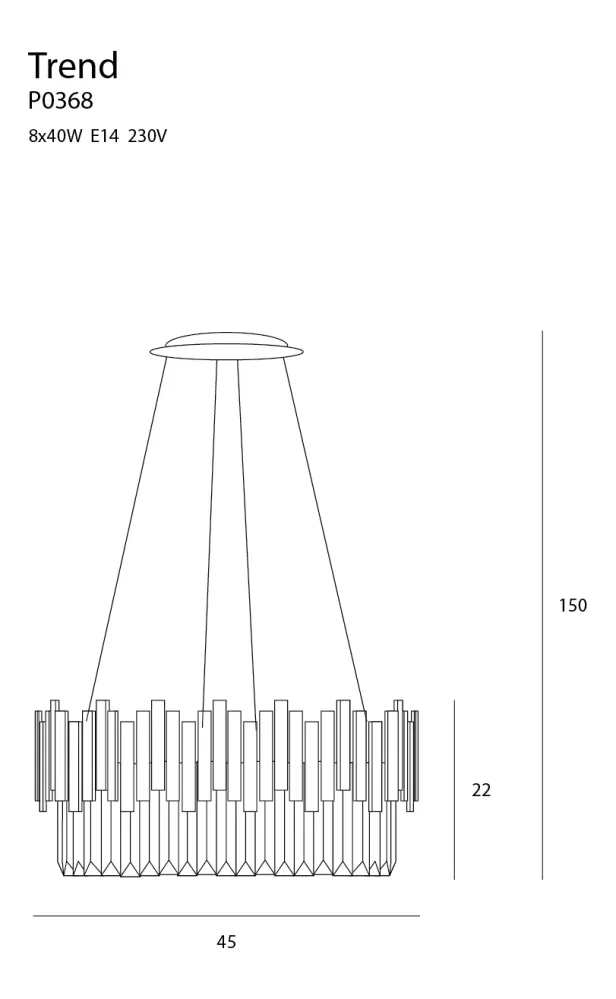 Suspension Maxlight Trend 8L, douille E14, diamètre 45 cm