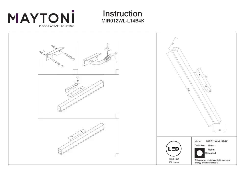 Applique murale Maytoni Fichte 1L, LED noire, H 5 cm
