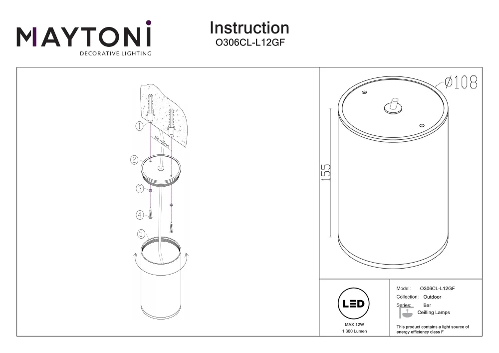Projecteur extérieur Maytoni Bar 1L, LED graphite D 10,8 cm
