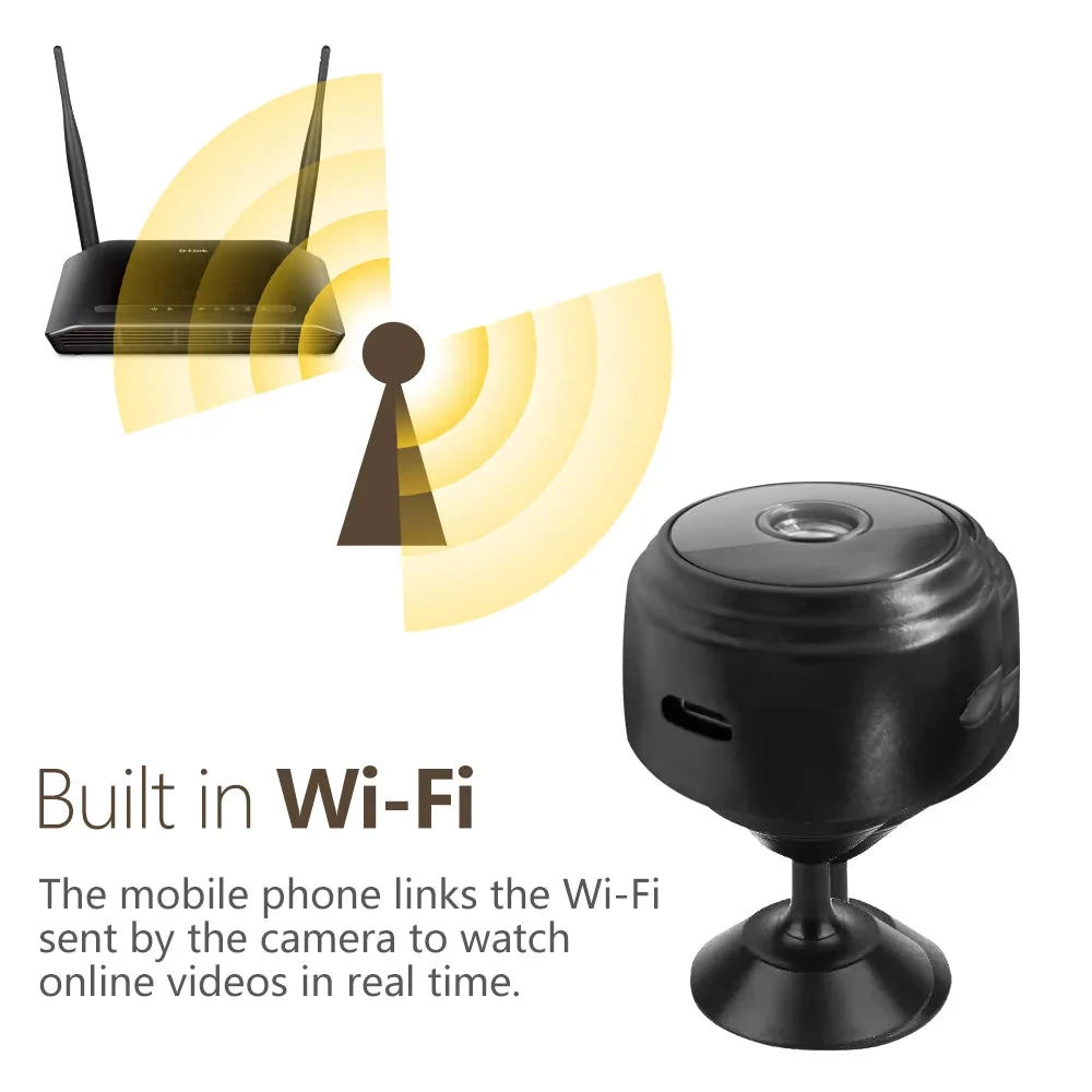 Mini caméra WiFi A9 haute définition pour la surveillance des bébés et des animaux de compagnie – Connexion sans fil et en...