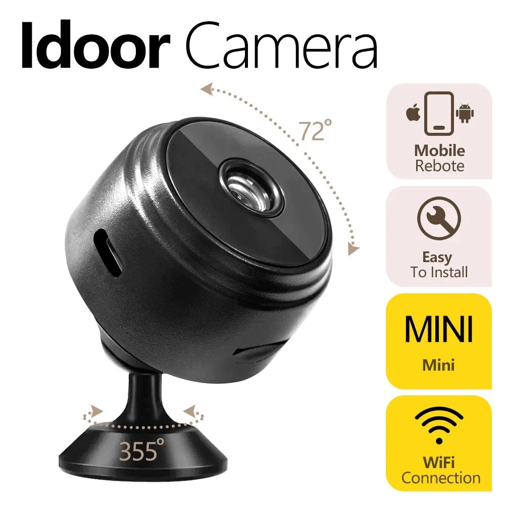 Mini caméra WiFi A9 haute définition pour la surveillance des bébés et des animaux de compagnie – Connexion sans fil et en...