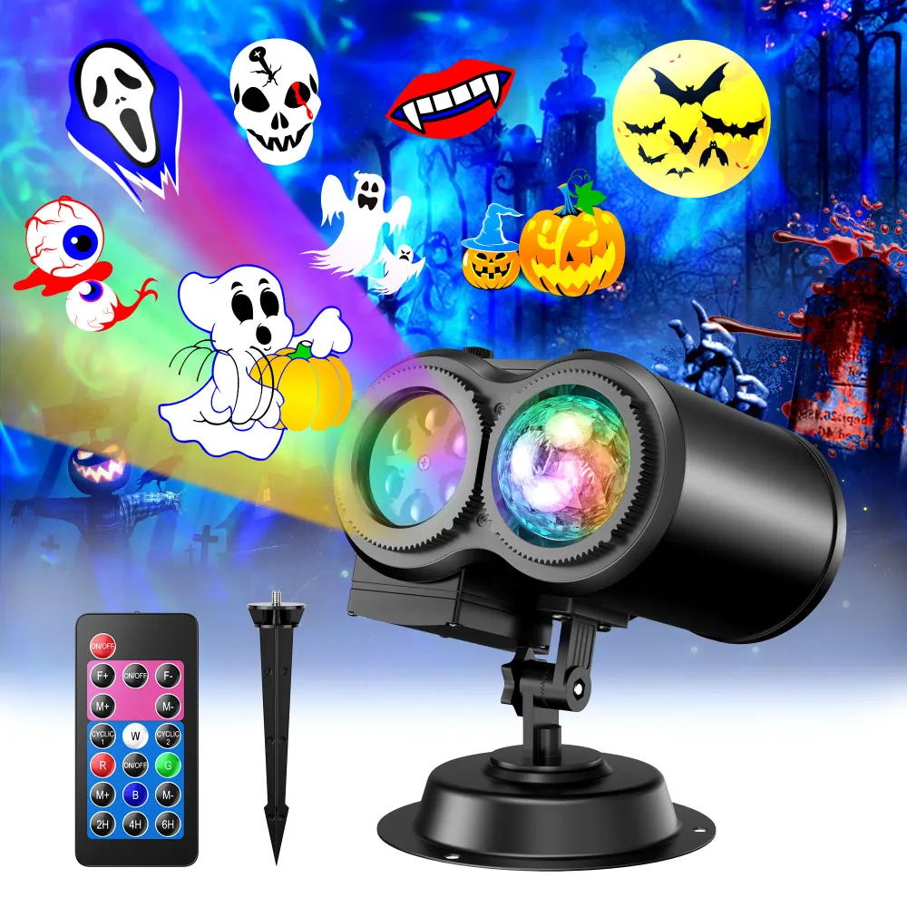 Mini projecteur d'extérieur spécial fêtes - 12 diapositives avec télécommande
