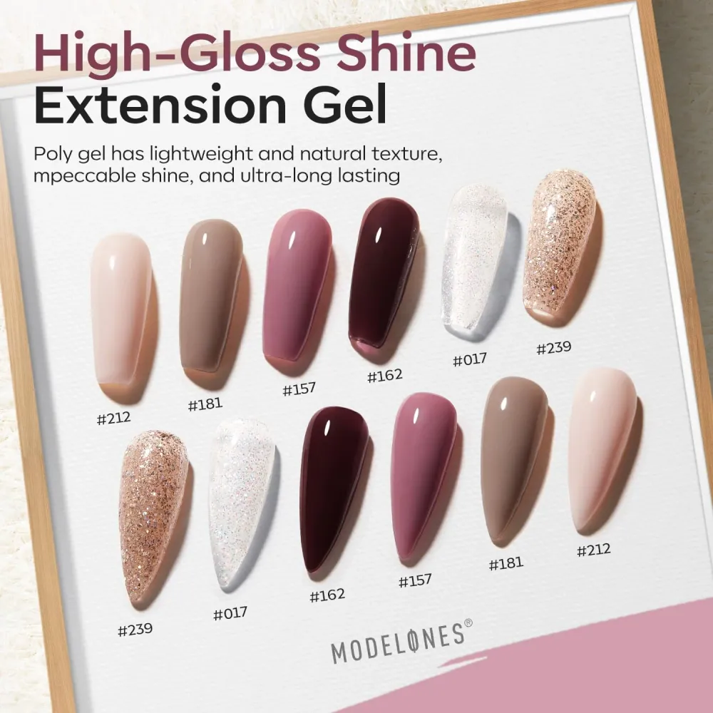 Modelones Kit Gel Extension Poly – 6 Couleurs + Lampe LED 8W – Kit Débutant pour Ongles à Domicile
