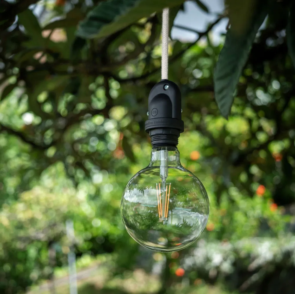 Modulair Lampe d’extérieur pour abat-jour avec 5 m de câble textile, décentreur, pavillon et douille IP65 - Blanc