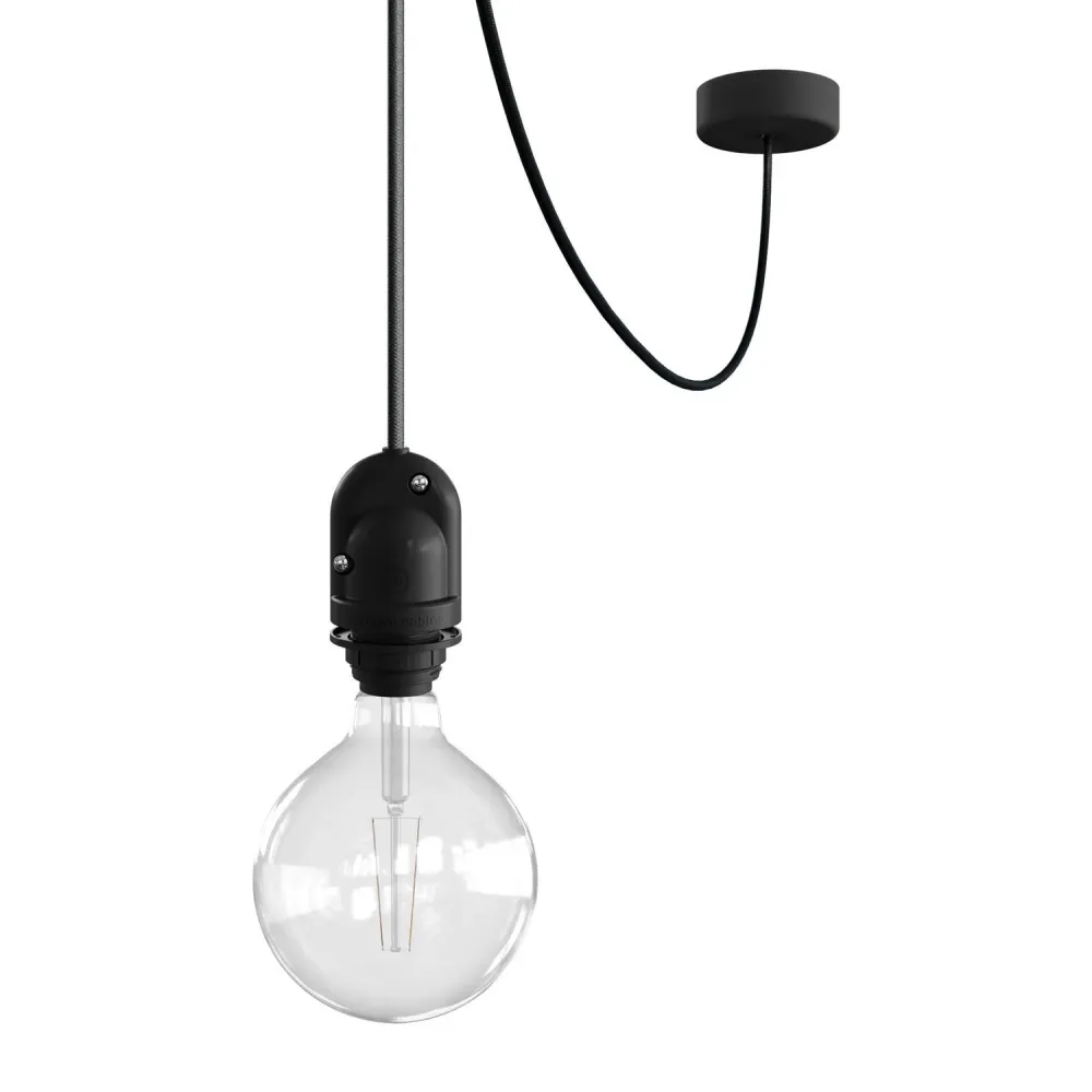 Modulair Lampe d’extérieur pour abat-jour avec 5 m de câble textile, décentreur, pavillon et douille IP65 - Noir