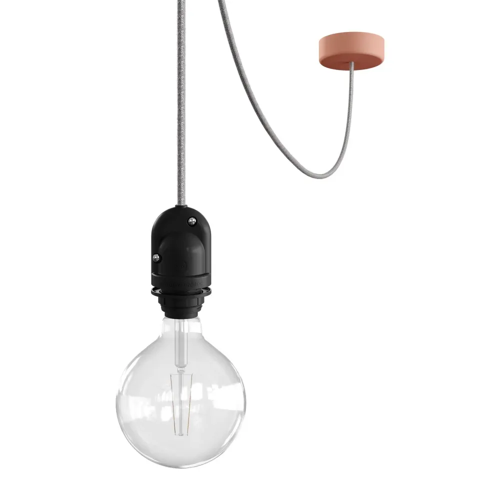 Modulair Lampe d’extérieur pour abat-jour avec 5 m de câble textile, décentreur, pavillon et douille IP65 - Saumon