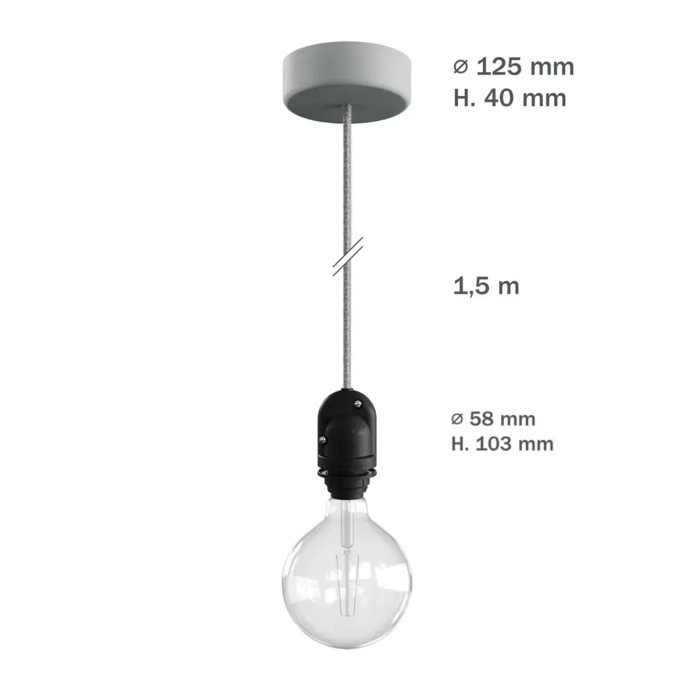 Modulair Lampe pour abat-jour d’extérieur avec 1,5 m de câble textile, pavillon et douille IP65 étanche - Noir