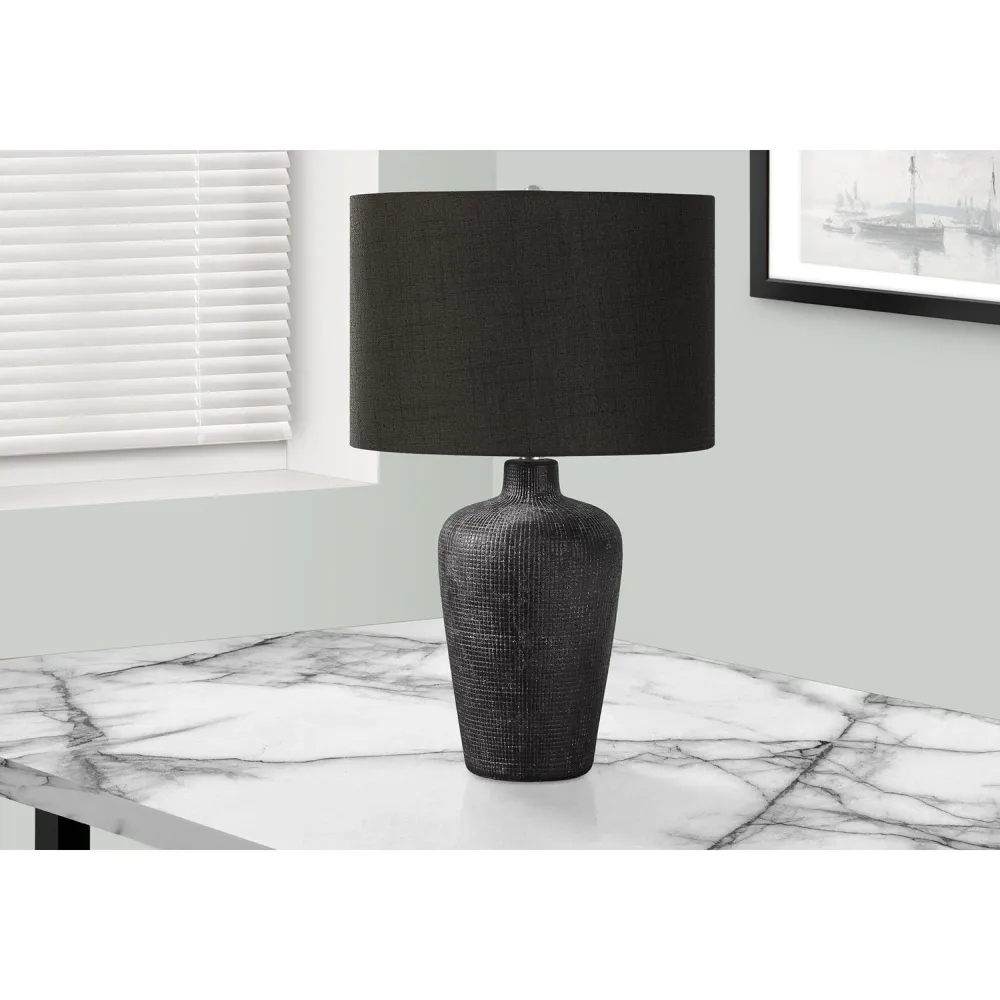 I 9621 - Luminaire, Lampe De Table, 24"H, Céramique Noir, Abat-jour Noire, Contemporain Monarch Specialties