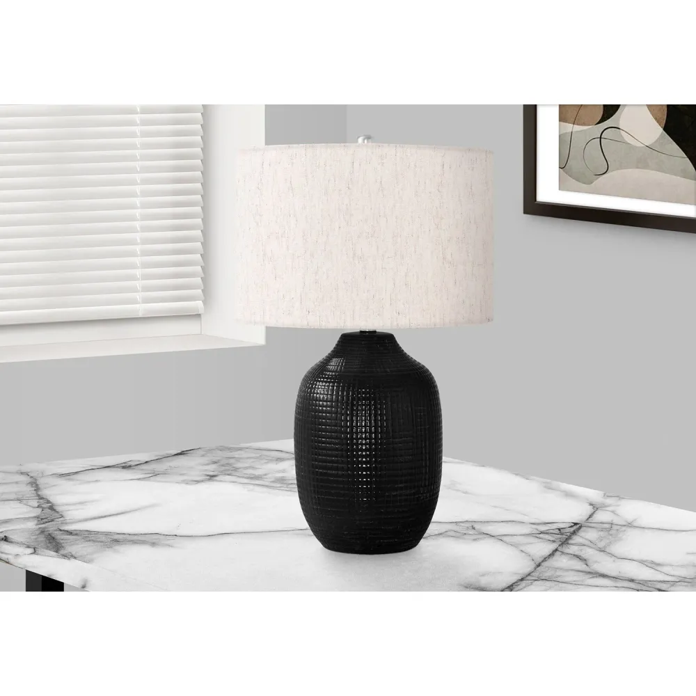 I 9705 - Luminaire, 26"H, Lampe De Table, Céramique Noire, Abat-jour Ivoire / Crème, Contemporain, Moderne Monarch Special...
