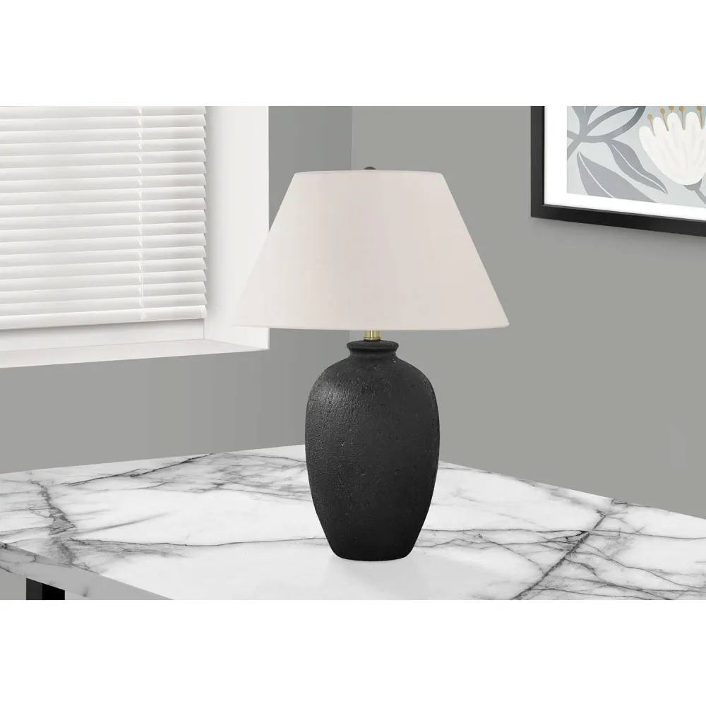 I 9721 - Luminaire, 24"H, Lampe De Table, Céramique Noire, Abat-jour Ivoire / Crème, Moderne Monarch Specialties
