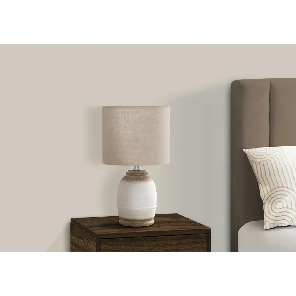 I 9765 - Luminaire, 16"H, Résine Crème, Abat-jour Beige, Contemporain Monarch Specialties