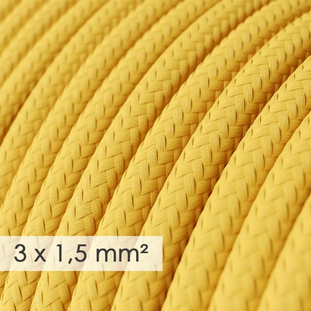 Multiprise française avec câble en tissu jaune brillant et fiche Schuko avec anneau comfort
