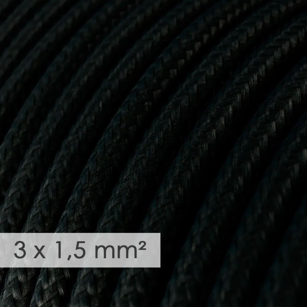 Multiprise française avec câble en tissu noir brillant et fiche Schuko avec anneau confort