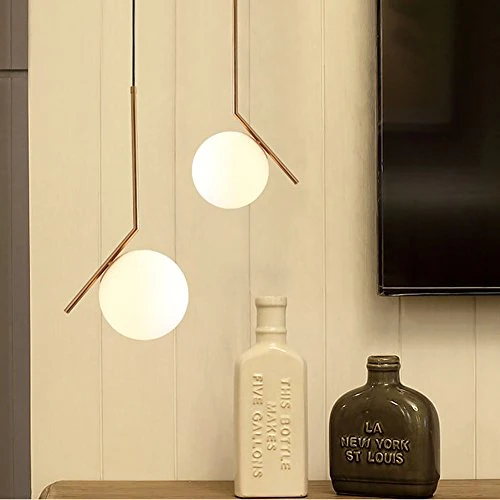 MZStech Moderne Mode Suspension Lampe Fer Verre LED Luminaire Suspension Boule Verre Vec Du Métal Doré(25CM)