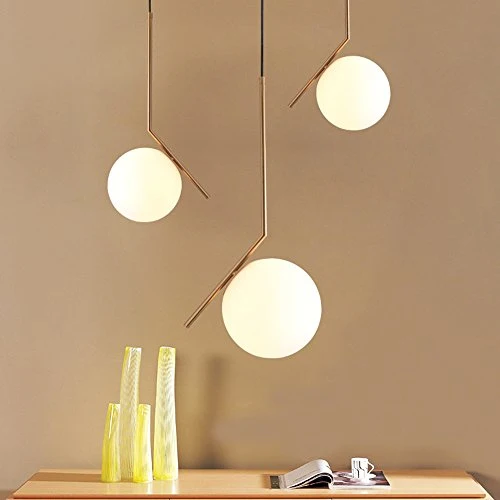 MZStech Moderne Mode Suspension Lampe Fer Verre LED Luminaire Suspension Boule Verre Vec Du Métal Doré (20CM)
