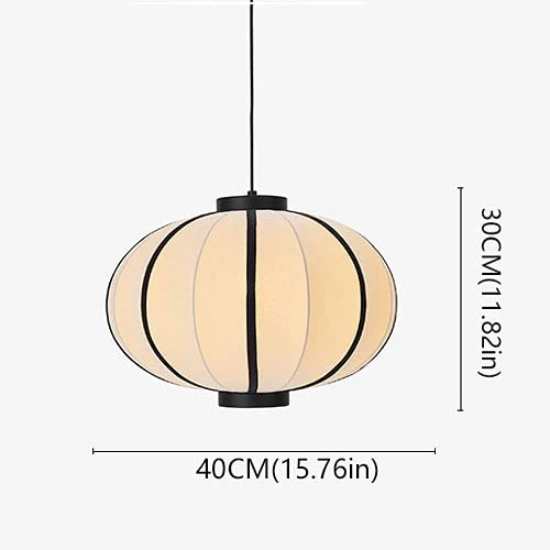 NAMFMSC E27 Source de lumière Simple tête Ronde Simple Suspension Japonaise rétro Classique Lanterne Tissu Lustre Abat-Jou...